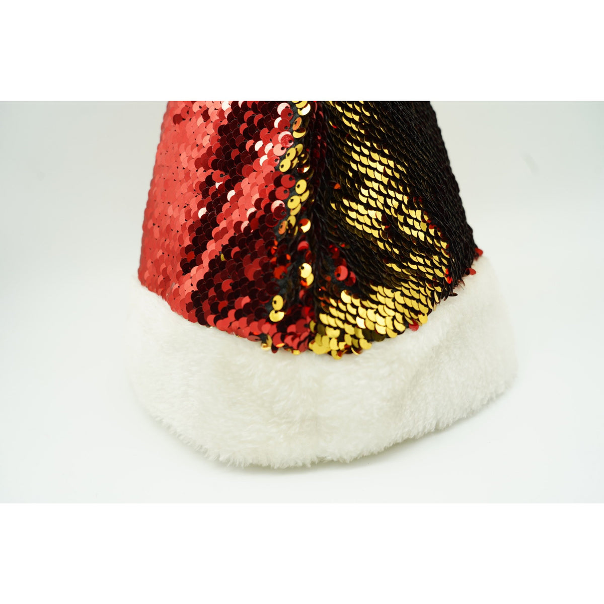 Căciulă Moș Crăciun cu Strasuri Strălucitoare, Design Reversibil în 2 Culori, Material Textil Moale, Roșu și Auriu, Mărime Universală