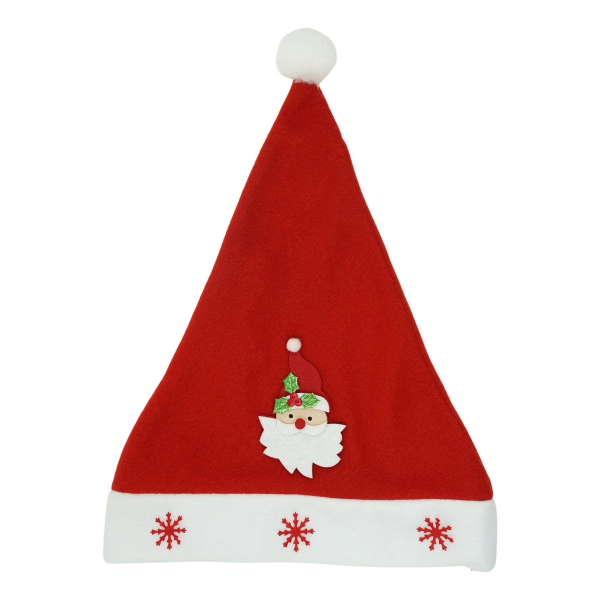 Căciulă de Moș Crăciun, Model Tematic cu Ornament Fulg de Nea, Material Textil Moale, Roșu, Mărime Universală