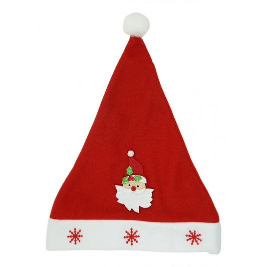 Căciulă de Moș Crăciun, Model Tematic cu Ornament Fulg de Nea, Material Textil Moale, Roșu, Mărime Universală