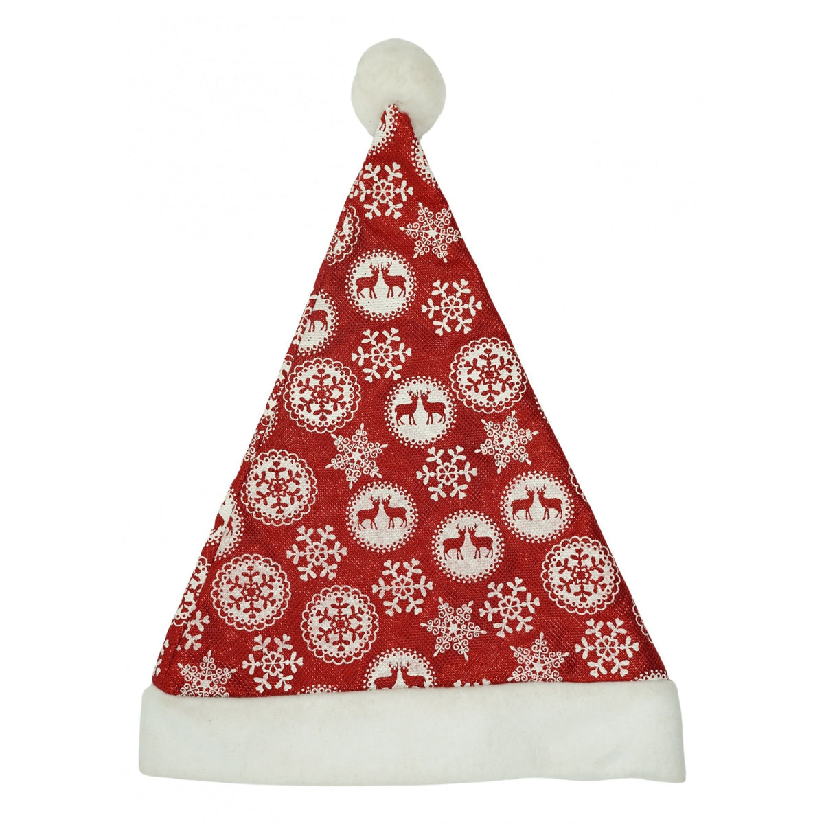 Căciulă Moș Crăciun cu Ornament Fulg de Nea și Sclipici, Material Textil Moale, Mărime Universală, Roșu