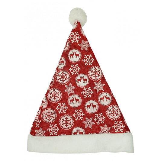 Căciulă Moș Crăciun cu Ornament Fulg de Nea și Sclipici, Material Textil Moale, Mărime Universală, Roșu