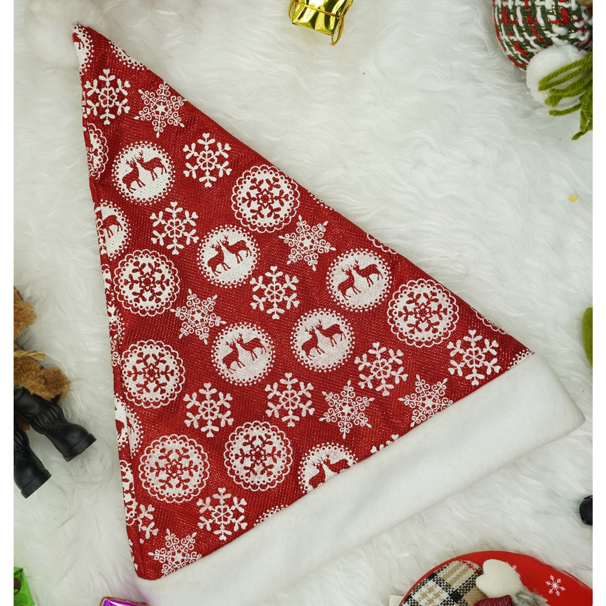 Căciulă Moș Crăciun cu Ornament Fulg de Nea și Sclipici, Material Textil Moale, Mărime Universală, Roșu