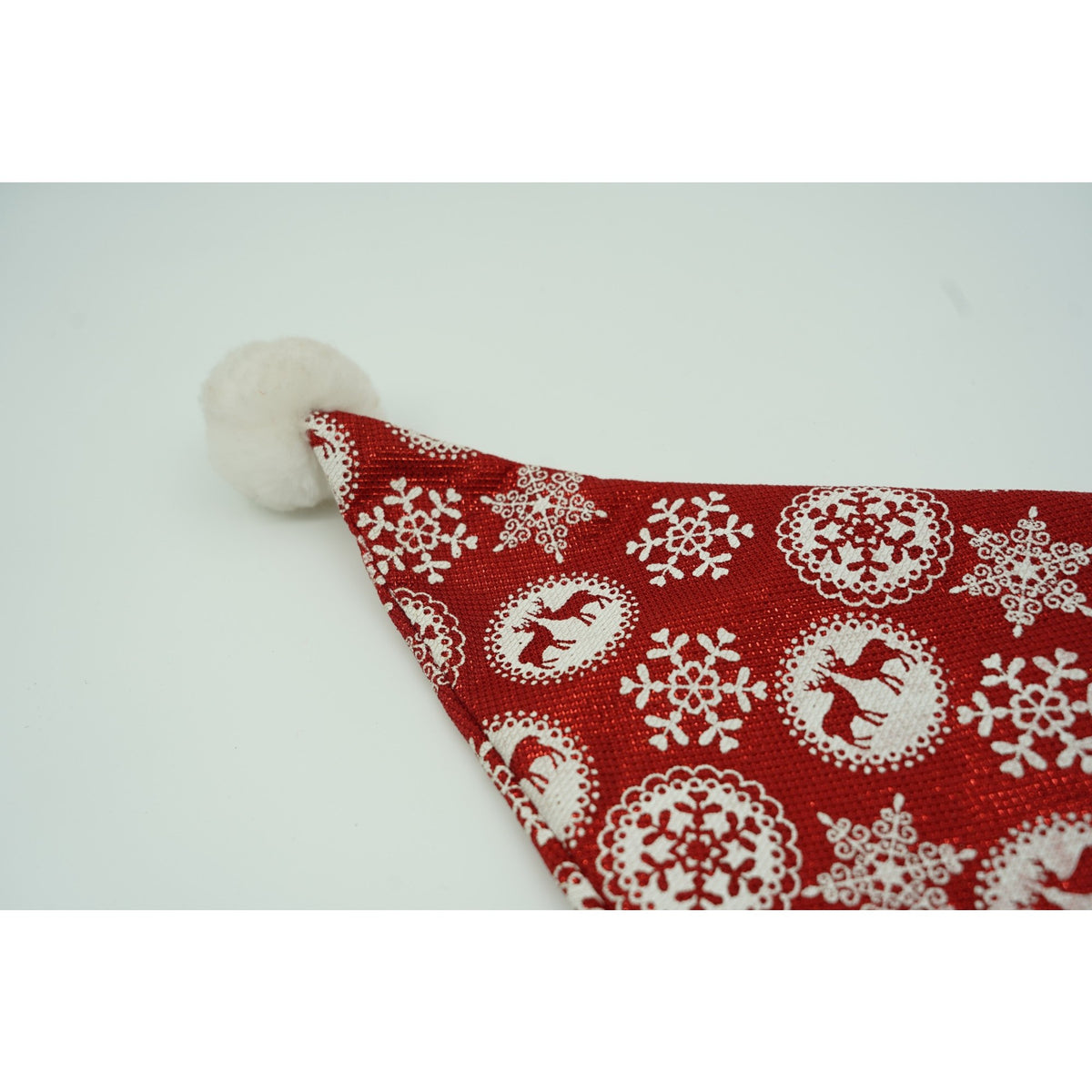 Căciulă Moș Crăciun cu Ornament Fulg de Nea și Sclipici, Material Textil Moale, Mărime Universală, Roșu