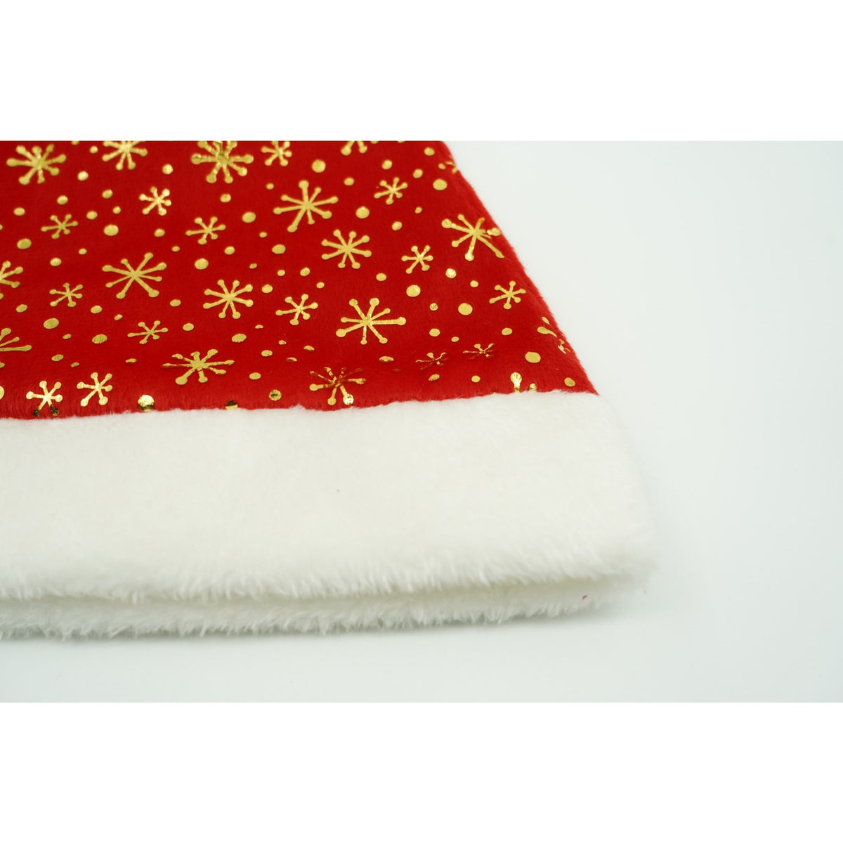 Caciula de Mos Craciun cu Ornament Auriu Fulg de Nea, Caciulita de Sarbatori, Material Textil Catifelat, Rosu, Marime Universala