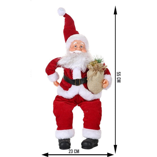 Mos Craciun Decorativ, Figurina Textila pentru Interior si Exterior, Lana si Plus Moale, 55 cm x 23 cm, Multicolor