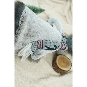 Ornament de Craciun Ren Miscator cu Arc, Figurina Decorativa din Material Textil Moale, Decoratiune de Interior pentru Masa sau Fereastra, Inaltime 73 cm, Gri si Alb