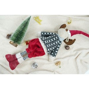 Decoratiune de Craciun Ren cu Pulover si Caciula Rosie, Figurina Stativa din Material Textil Moale, Multicolor, 68 cm