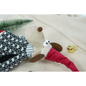 Decoratiune de Craciun Ren cu Pulover si Caciula Rosie, Figurina Stativa din Material Textil Moale, Multicolor, 68 cm