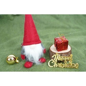 Gnom de Craciun, Ornament Spiridus Scandinav pentru Brad, Figurina Decorativa din Material Textil, Model Caciula cu Fulgi, Gri si Rosu, 12 cm