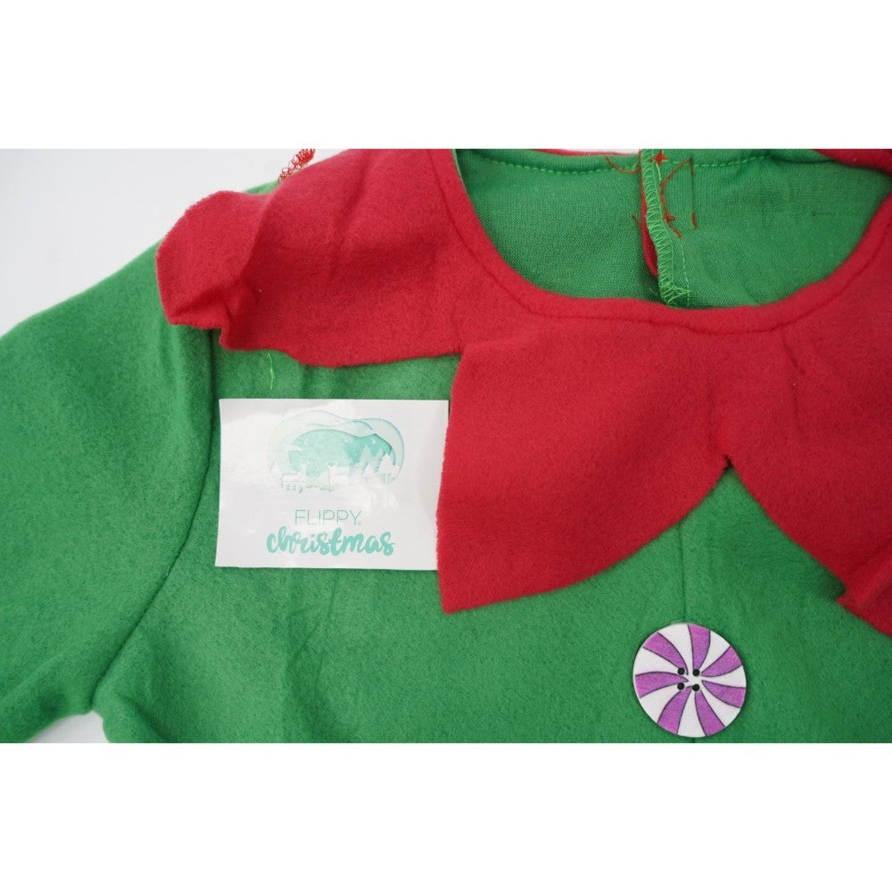 Costum Spiridus pentru Baieti, Set Complet 4 Piese cu Bluza, Pantaloni, Fes si Botosi, Poliester, Verde, Marime 7-9 Ani