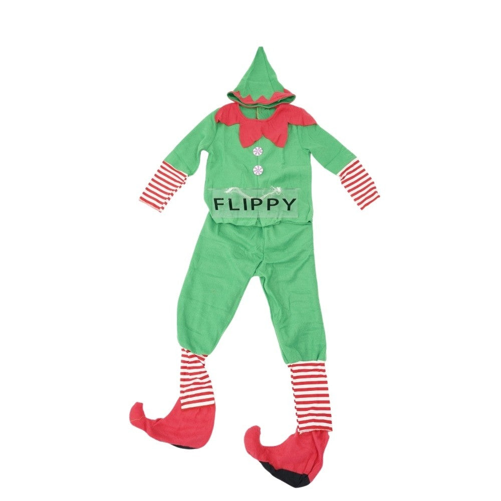 Costum Spiridus pentru Baieti, Set Complet 4 Piese cu Bluza, Pantaloni, Fes si Botosi, Poliester, Verde, Marime 7-9 Ani