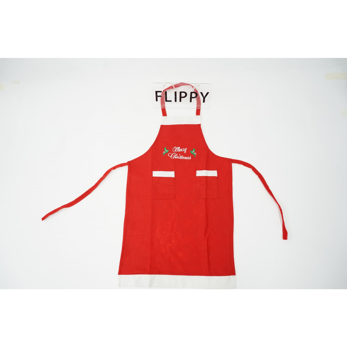 Sort Bucatarie Craciun, Inscriptie Merry Christmas, Accesorii Gatit pentru Adulti, Poliester, Rosu, 74 x 50 cm