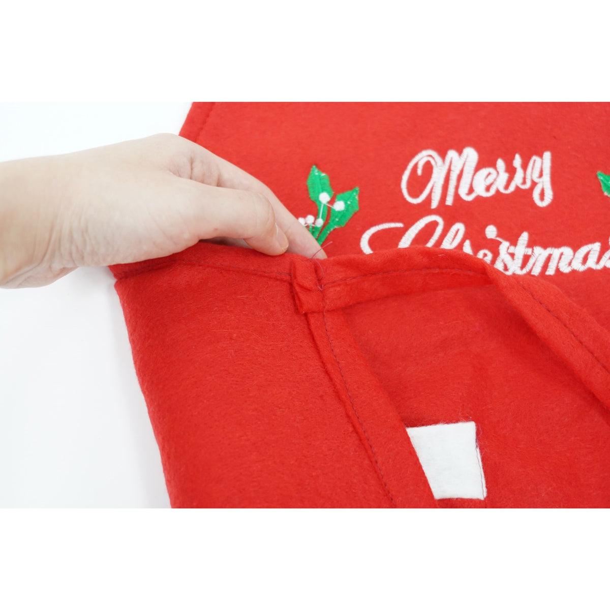Sort Bucatarie Craciun, Inscriptie Merry Christmas, Accesorii Gatit pentru Adulti, Poliester, Rosu, 74 x 50 cm