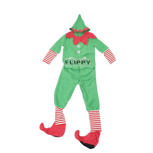 Costum Spiridus pentru Baieti, Set Carnaval 4 Piese cu Bluza, Pantaloni, Fes si Botosi, Poliester, Verde, 4-6 Ani