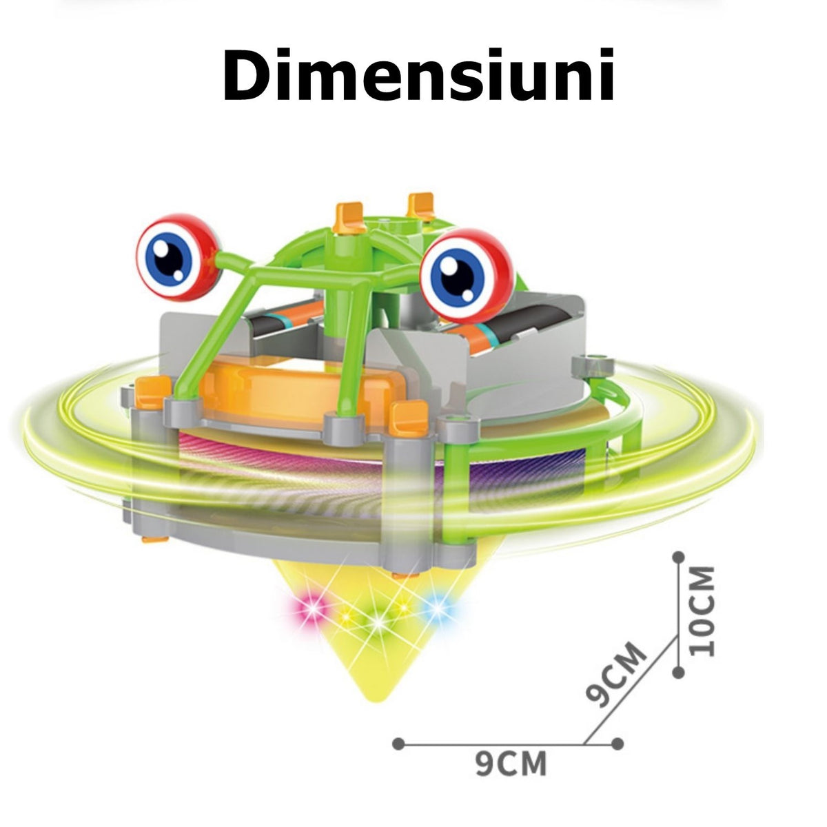 Jucarie Circuit Monociclu Anti-Gravitatie, Broscuta Interactiva Cu Giroscop Luminos, Plastic, Verde