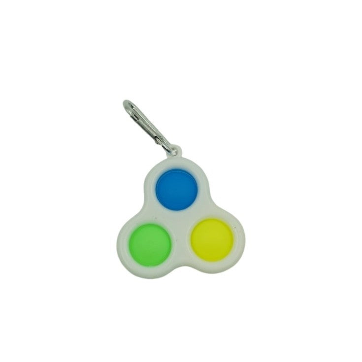 Jucarie Senzoriala Antistres Simple Dimple, Breloc Triunghi, Silicon Si Plastic ABS, 8 cm, Multicolor Alb