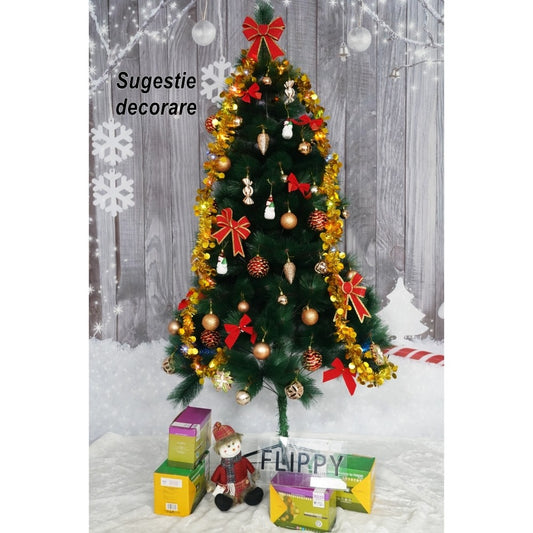 Brad Artificial de Crăciun Tip Pin, Aspect Clasic, Interior și Exterior, Suport Inclus, Verde, 90 cm