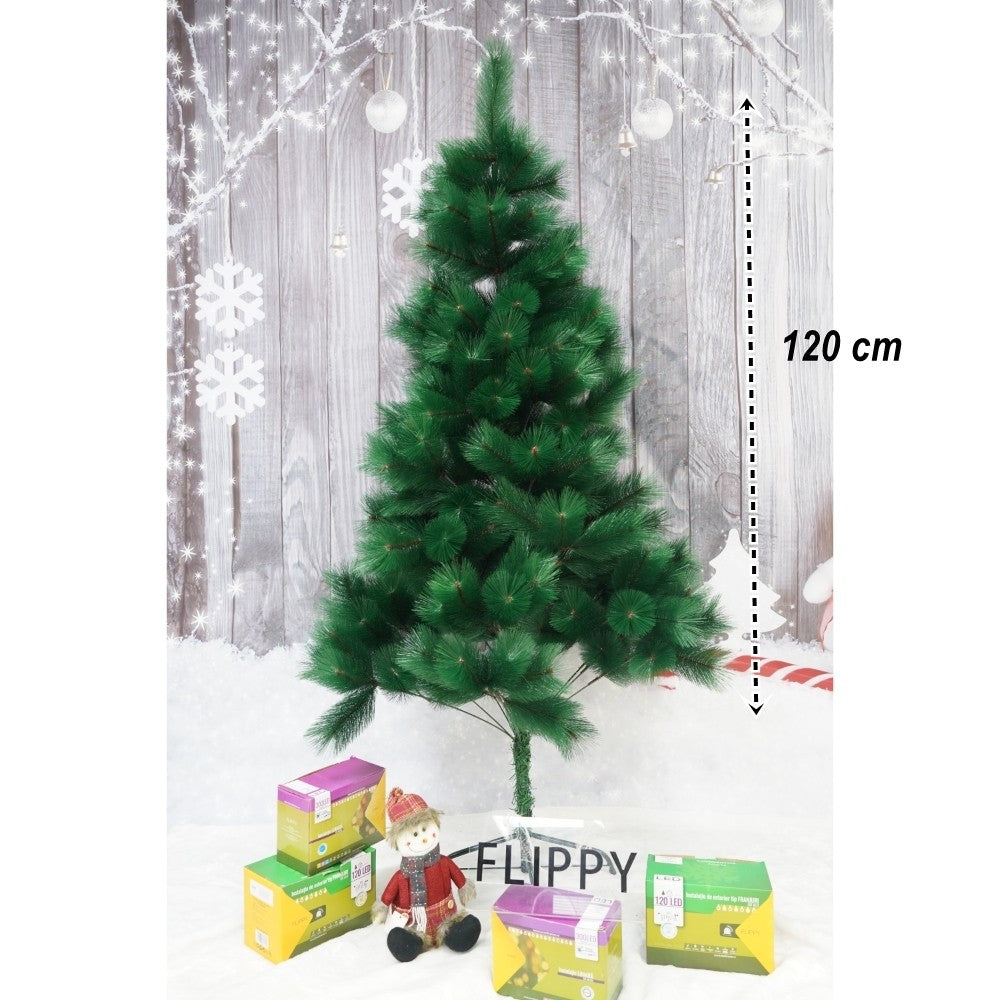 Brad Artificial de Craciun Tip Pin, Model Clasic Interior si Exterior, Ace 2D, Suport Metalic Inclus, Inaltime 120 cm, Verde