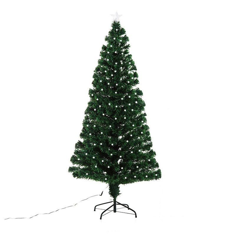 Brad Artificial de Crăciun, Înălțime 1.80 m, Verde, Lumini LED Integrate în Ramuri, Diametru Bază 137 cm, Utilizare Interior și Exterior