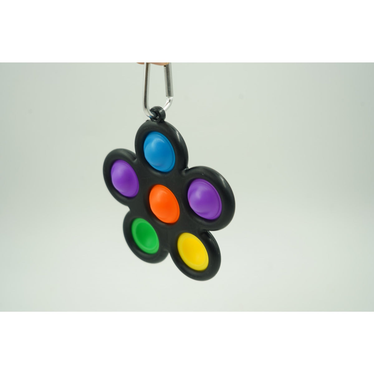 Breloc Antistres Pop It Push Pop, Jucarie Fidget Bubble, Forma Floare, Silicon, Multicolor/Negru