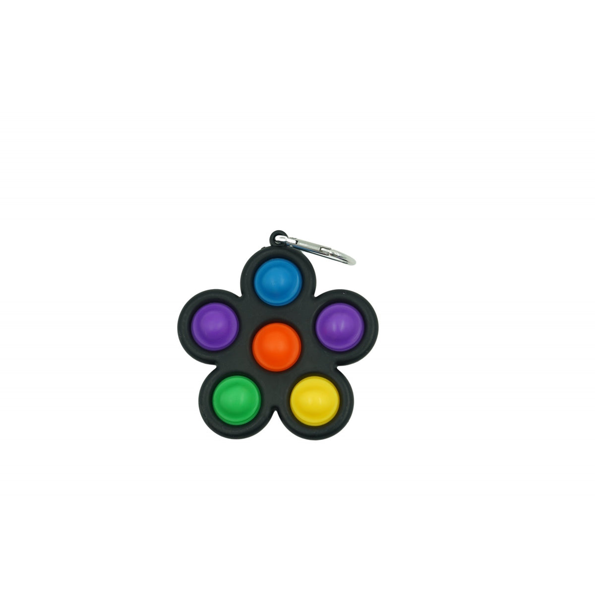 Breloc Antistres Pop It Push Pop, Jucarie Fidget Bubble, Forma Floare, Silicon, Multicolor/Negru