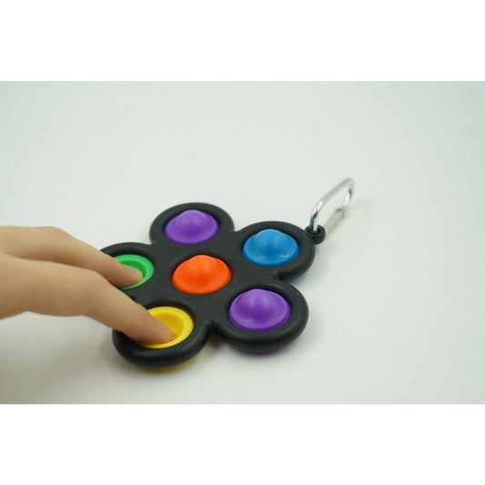 Breloc Antistres Pop It Push Pop, Jucarie Fidget Bubble, Forma Floare, Silicon, Multicolor/Negru