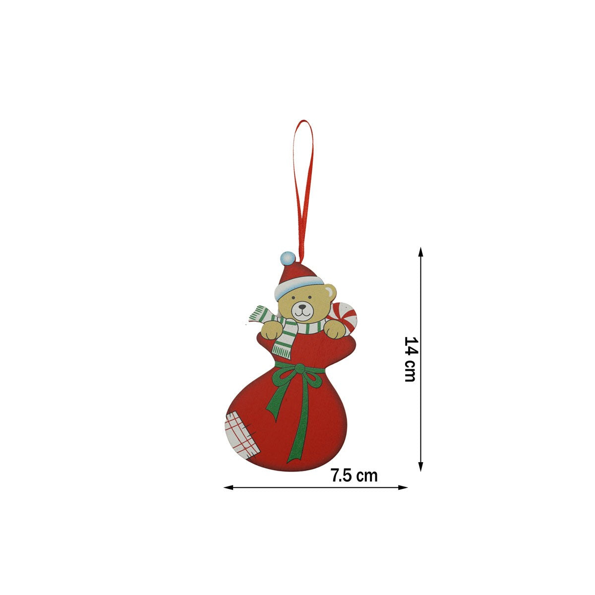 Ornament De Brad Ursulet, Decoratiune Craciun Cu Agatatoare, Lemn, Rosu, 14 x 7.5 cm