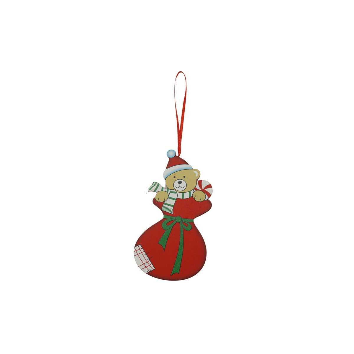 Ornament De Brad Ursulet, Decoratiune Craciun Cu Agatatoare, Lemn, Rosu, 14 x 7.5 cm