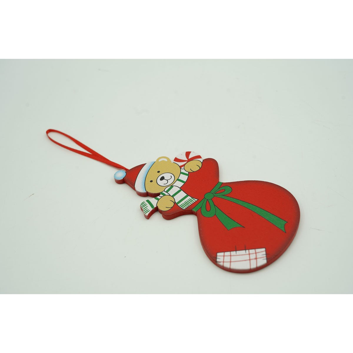 Ornament De Brad Ursulet, Decoratiune Craciun Cu Agatatoare, Lemn, Rosu, 14 x 7.5 cm
