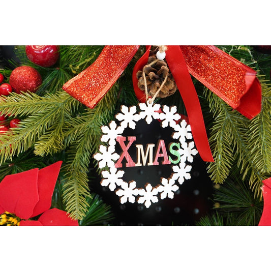 Ornament Brad Craciun Xmas, Decoratiune Festiva de Agatat, Lemn Natural, 12 x 12 cm, Multicolor