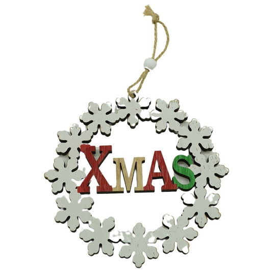 Ornament Brad Craciun Xmas, Decoratiune Festiva de Agatat, Lemn Natural, 12 x 12 cm, Multicolor