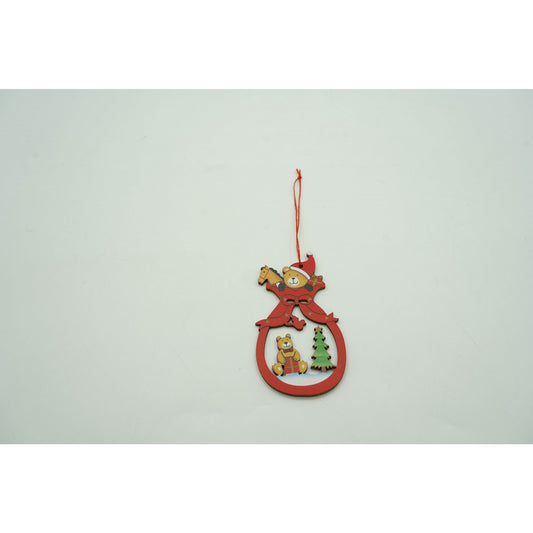 Ornament Brad Crăciun Ursuleți, Decorațiune Festivă de Agățat, Material Lemn, Multicolor, 5.5 x 10 cm