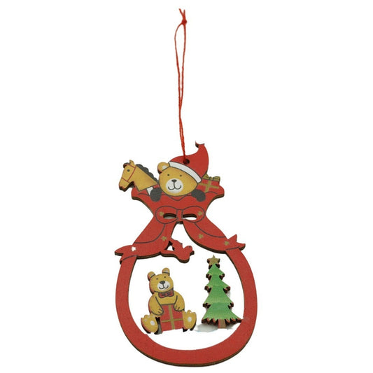 Ornament Brad Crăciun Ursuleți, Decorațiune Festivă de Agățat, Material Lemn, Multicolor, 5.5 x 10 cm