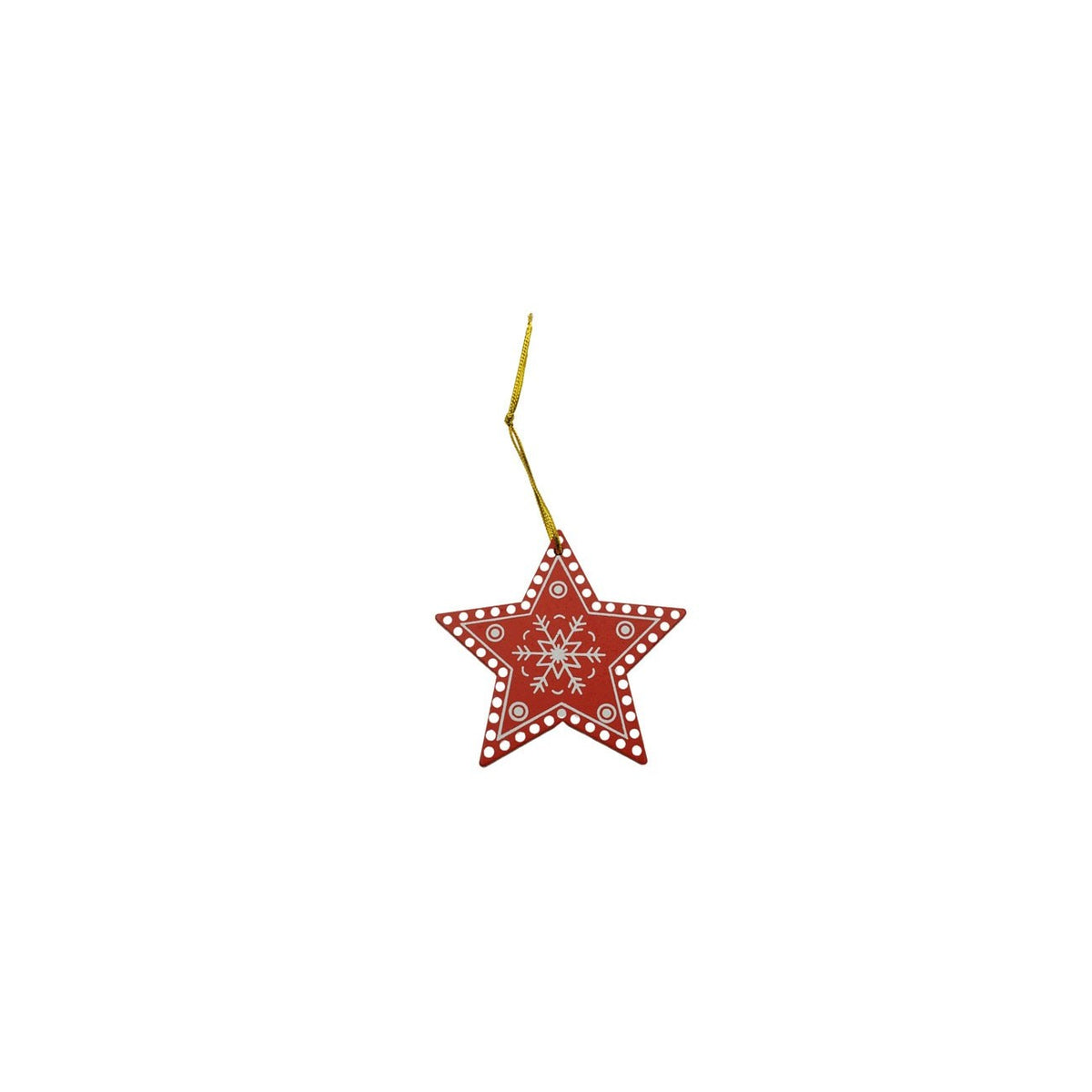 Ornament De Brad Stea, Decoratiune De Craciun Cu Agatatoare, Lemn, Rosu, 8 x 8 cm