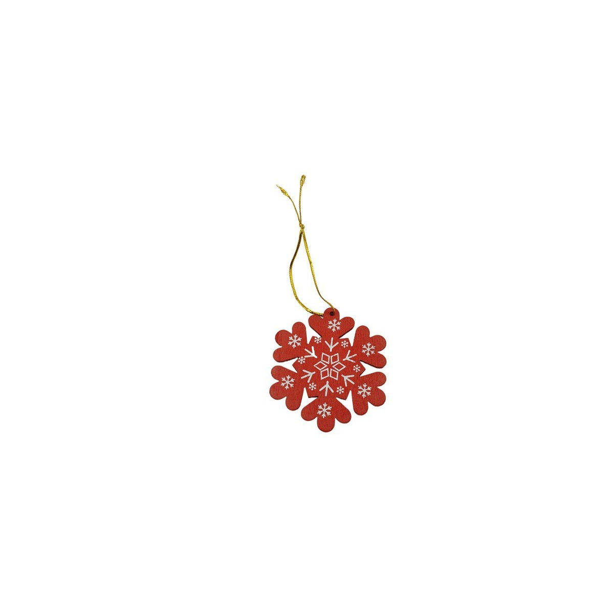 Decoratiune Craciun Fulg de Nea, Ornament pentru Brad, Lemn cu Sistem de Agatare, Rosu, 8 x 8 cm