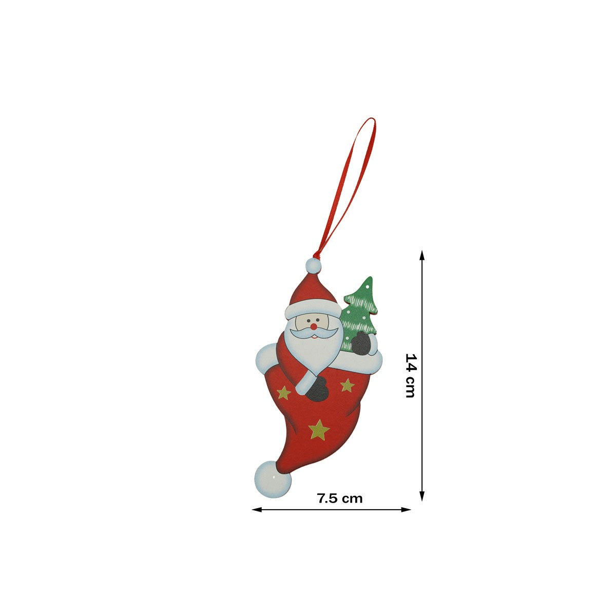 Ornament Brad Mos Craciun, Decoratiune Suspendata de Craciun cu Agatatoare, Lemn, Rosu, 14 x 7.5 cm