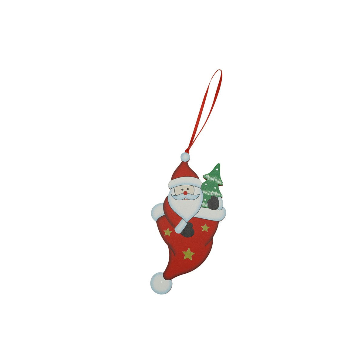 Ornament Brad Mos Craciun, Decoratiune Suspendata de Craciun cu Agatatoare, Lemn, Rosu, 14 x 7.5 cm