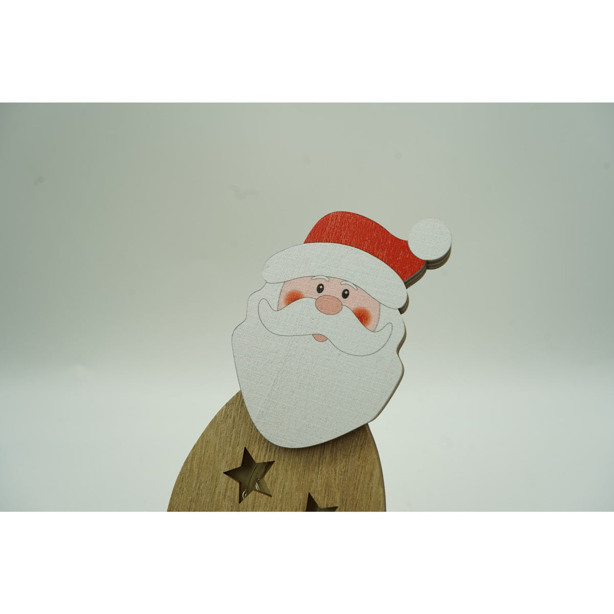 Decorațiune Luminoasă Moș Crăciun, Figurină Decorativă cu LED, Lemn Natural, 19 cm, Maro