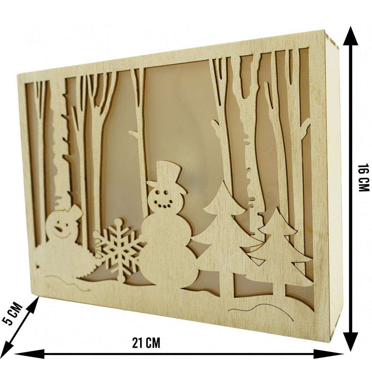 Decoratiune Luminoasa Peisaj de Iarna, Model Om de Zapada, Lemn, Maro, 21 x 5 x 16 cm