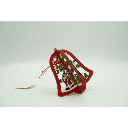 Ornament De Brad Clopotel, Decoratiune Craciun Cu Agatatoare, Lemn, Multicolor, 10.5 x 9.5 cm