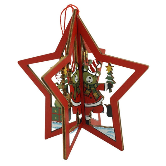 Ornament Brad Crăciun în Formă de Stea, Decorațiune Festivă de Agățat, Lemn, Multicolor, 10.5 x 9.5 cm