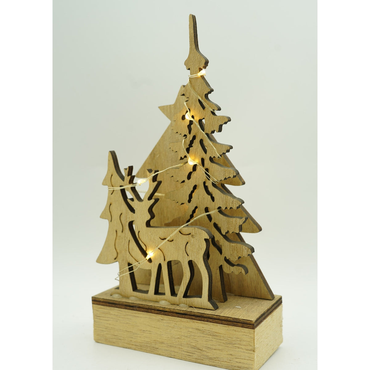 Decoratiune Luminoasa de Craciun, Peisaj de Iarna cu LED, Lemn Natural, Interior si Exterior, Maro, 19 x 11 x 5 cm