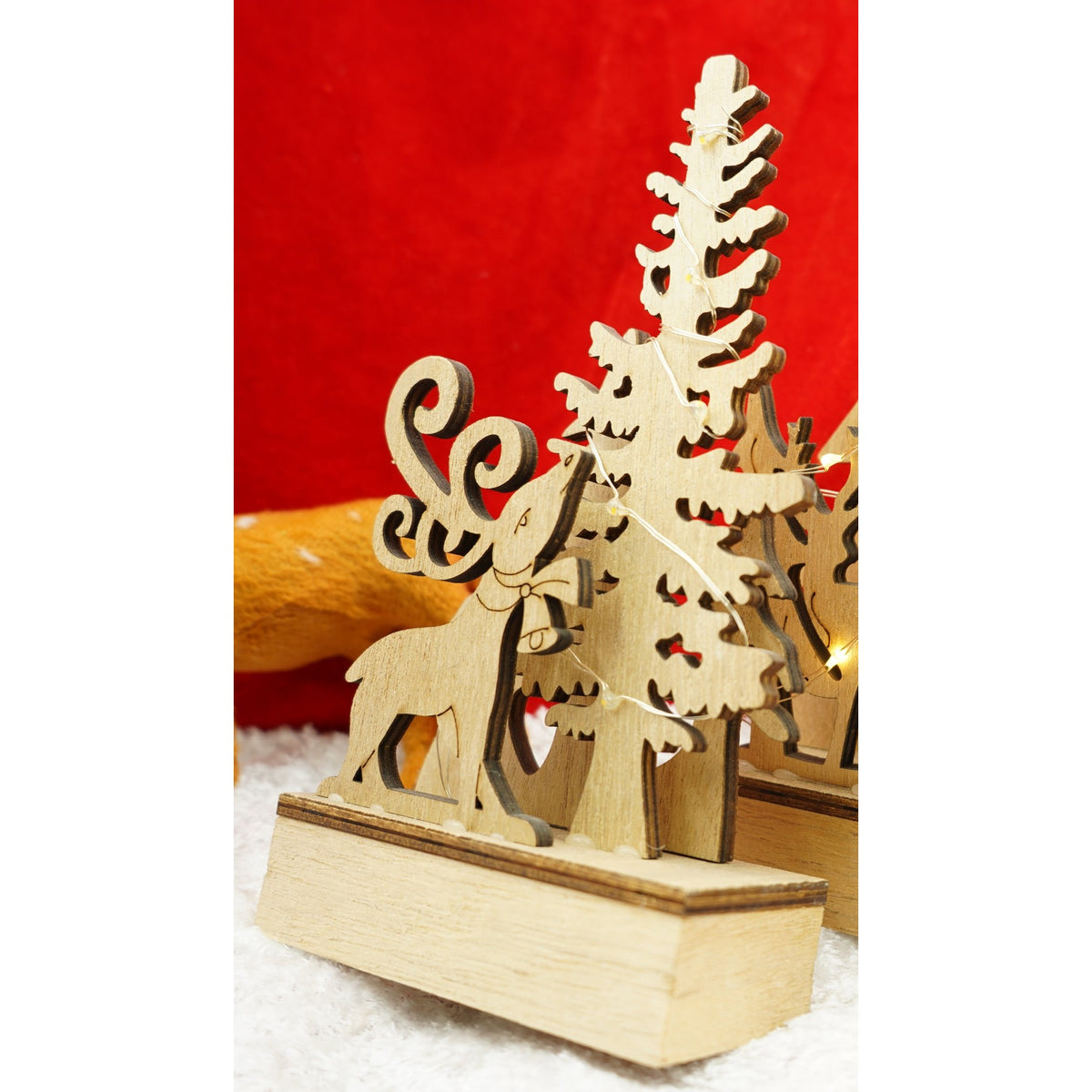 Decoratiune Luminoasa de Craciun, Peisaj de Iarna cu LED, Lemn Natural, Interior si Exterior, Maro, 19 x 11 x 5 cm
