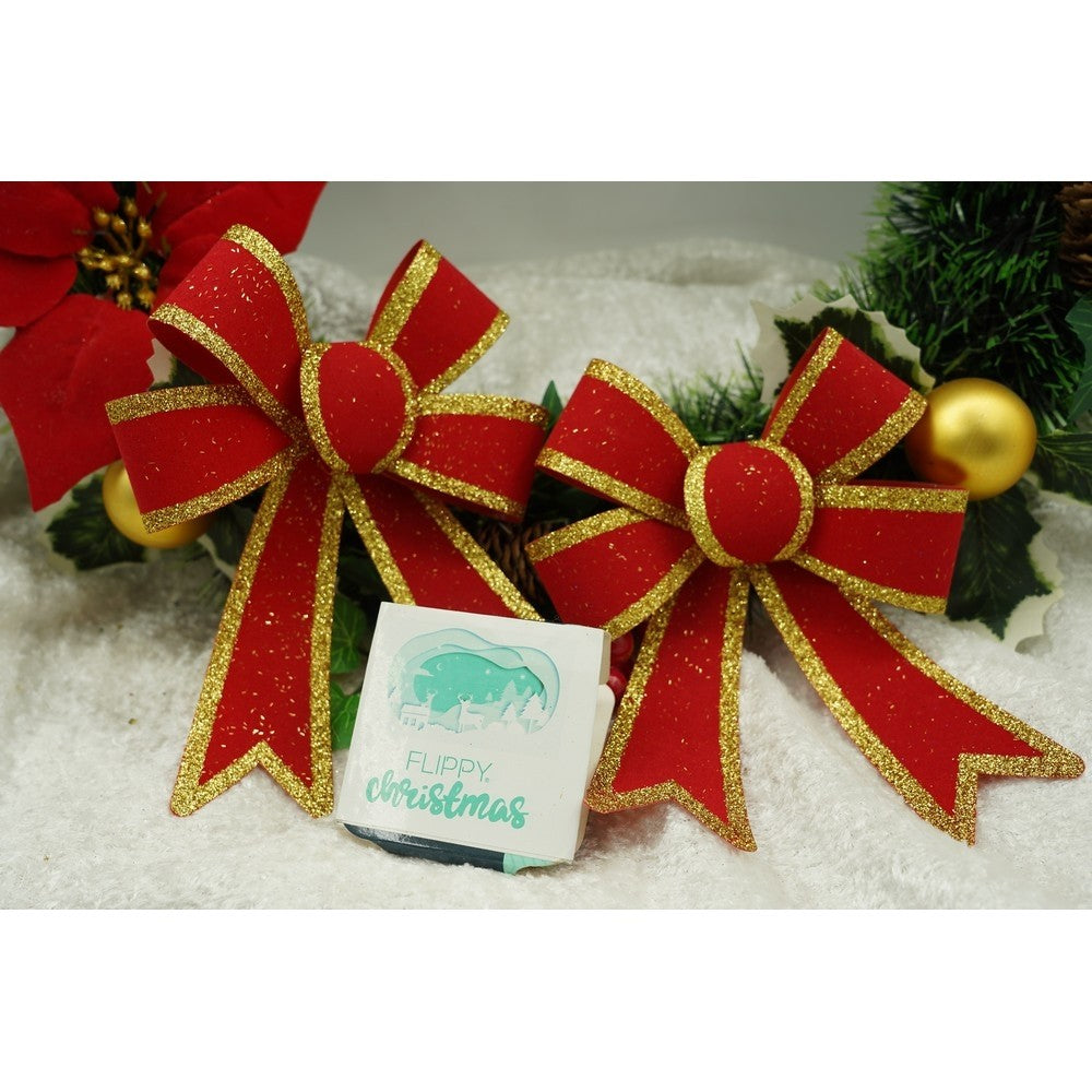 Set 2 Fundite Decorative Pentru Bradul De Craciun, Margini Aurii, PVC, Rosu, 13 x 18 cm