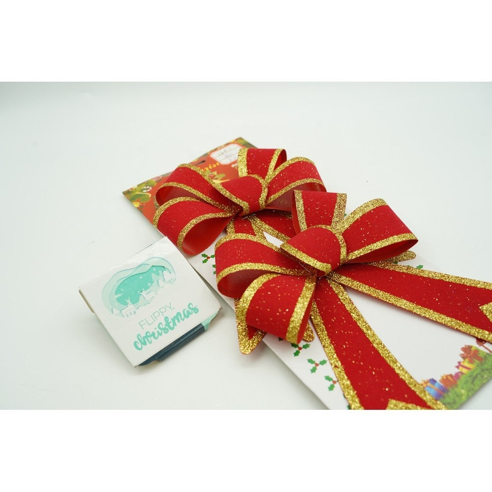 Set 2 Fundite Decorative Pentru Bradul De Craciun, Margini Aurii, PVC, Rosu, 13 x 18 cm