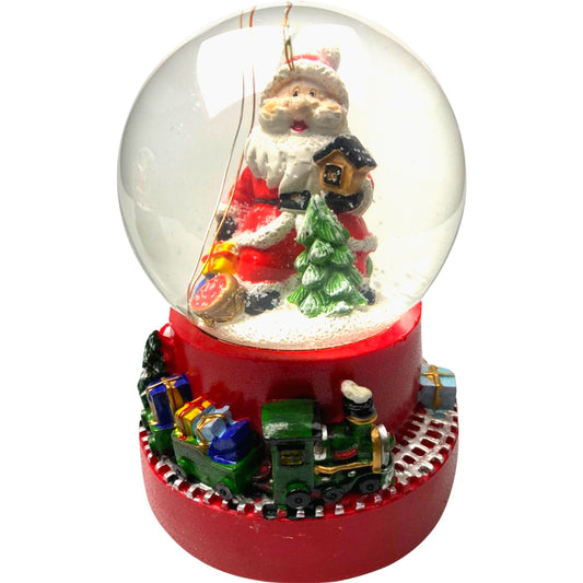 Glob Cu Zapada Muzical, Decoratiune Craciun Cu Lumini LED Si Trenulet, Model Mos Craciun, Material Sticla Si Rasina, 13.5 cm, Multicolor