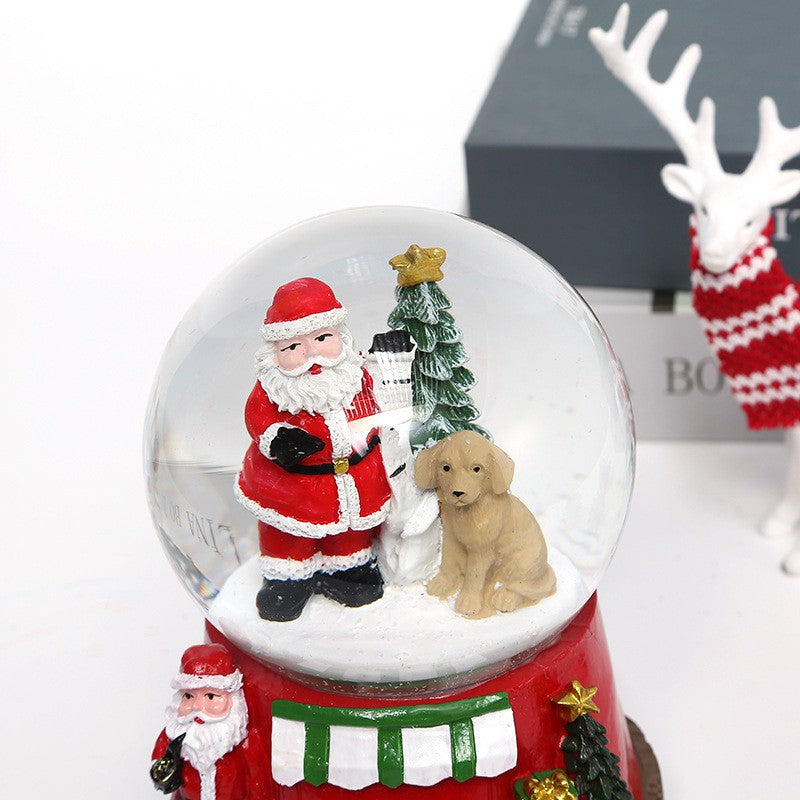 Glob Muzical Cu Zapada Si Lumini LED, Decoratiune De Craciun Cu Figurina Mos Craciun, Functie Muzicala, Sticla Si Rasina, 9x12.5 cm, Multicolor