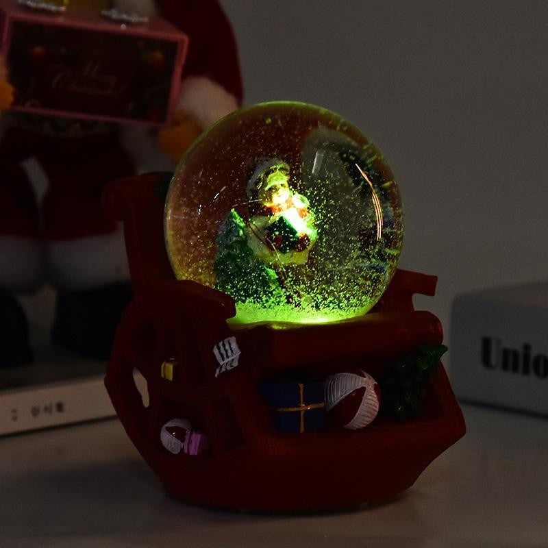 Glob Muzical de Craciun cu Zapada, Lumini LED si Muzica, Design Mos Craciun pe Scaun, 13 cm, Multicolor