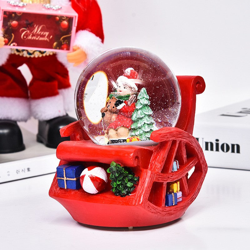 Glob Muzical de Craciun cu Zapada, Lumini LED si Muzica, Design Mos Craciun pe Scaun, 13 cm, Multicolor