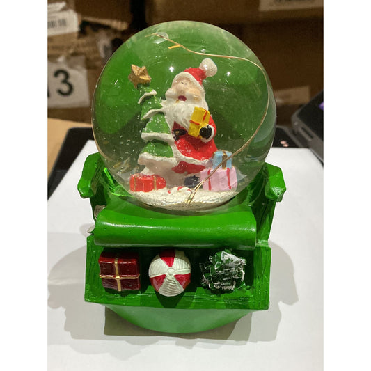 Glob Muzical De Zapada Cu Lumini, Decoratiune De Craciun Cu Mos Craciun Si Brad, Sticla Si Baza Ceramica Tip Sanie, Multicolor, 8.5 x 14 cm